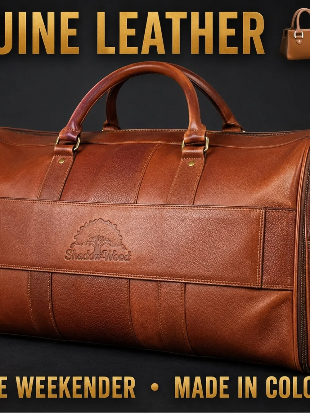 Men's Brown Genuine Leather Weekender Duffel